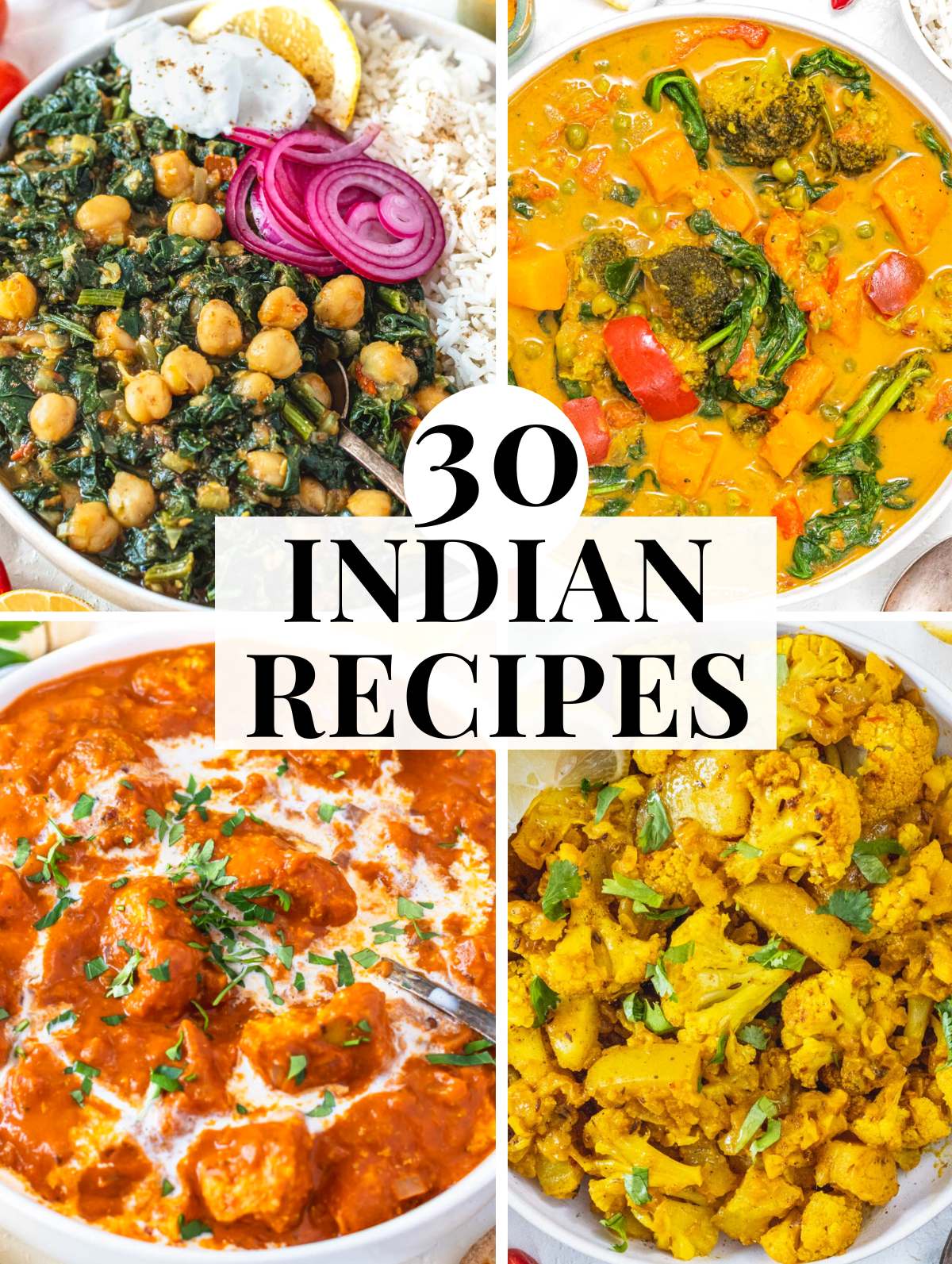Indian Recipes with curries, rice, and cauliflower dishes