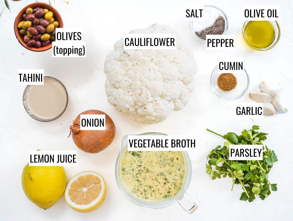 Ingredients for cauliflower soup