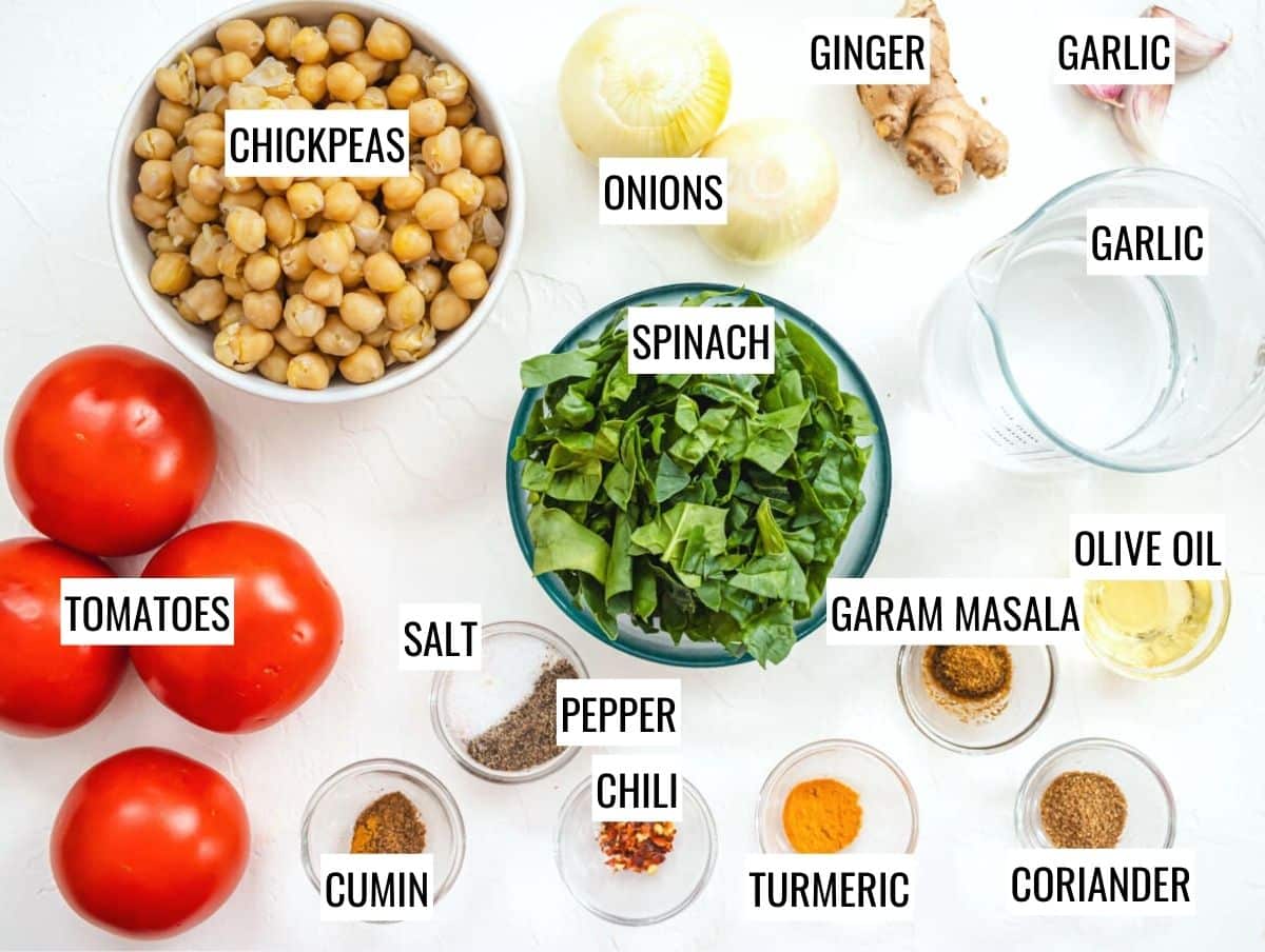 Ingredients for chana saag
