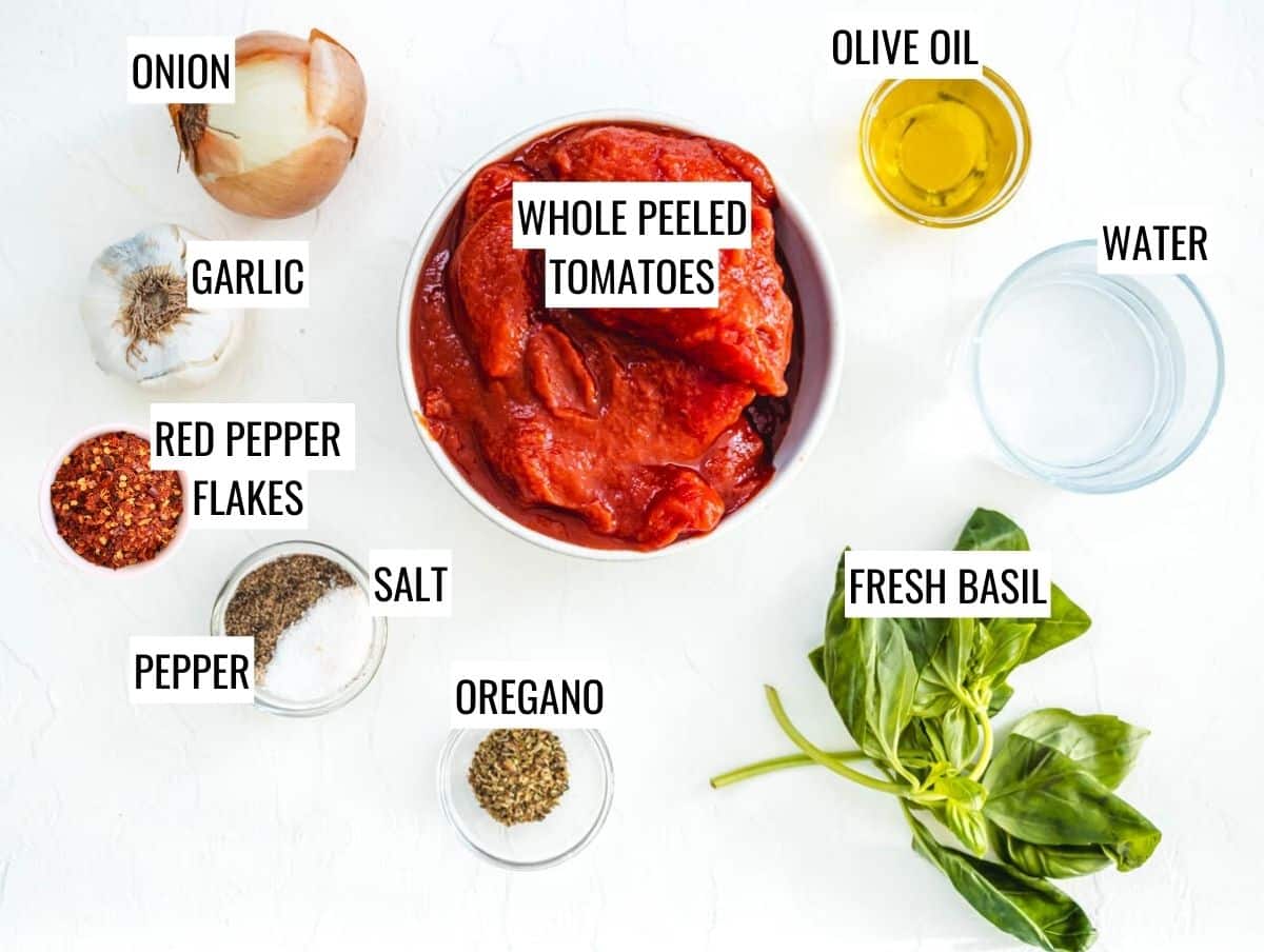 Ingredients for marinara sauce