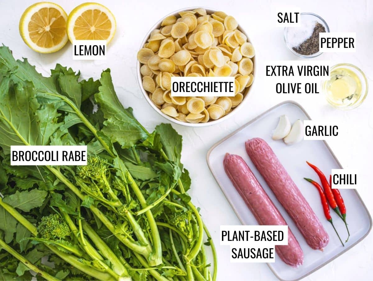 ingredients for orecchiette with broccoli rabe