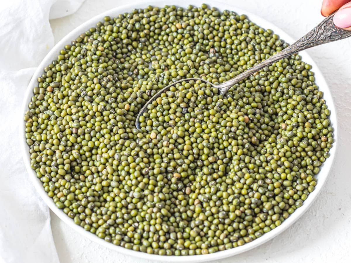 whole dry mung beans on a plate