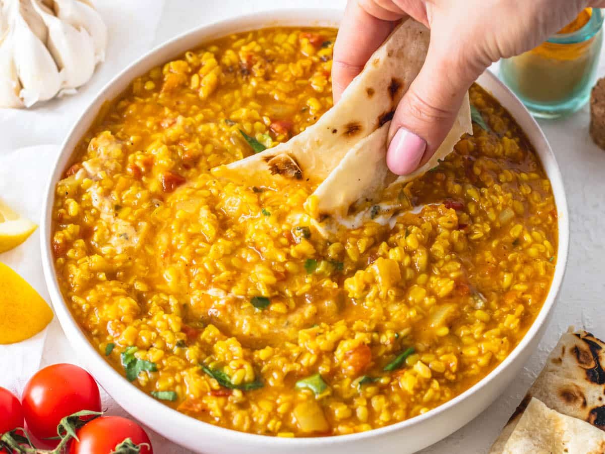 moong dal recipe in a bowl eaten with roti