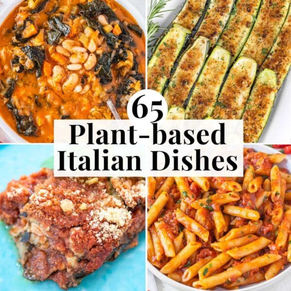 Vegan Italian dishes with pasta, salads, and soups