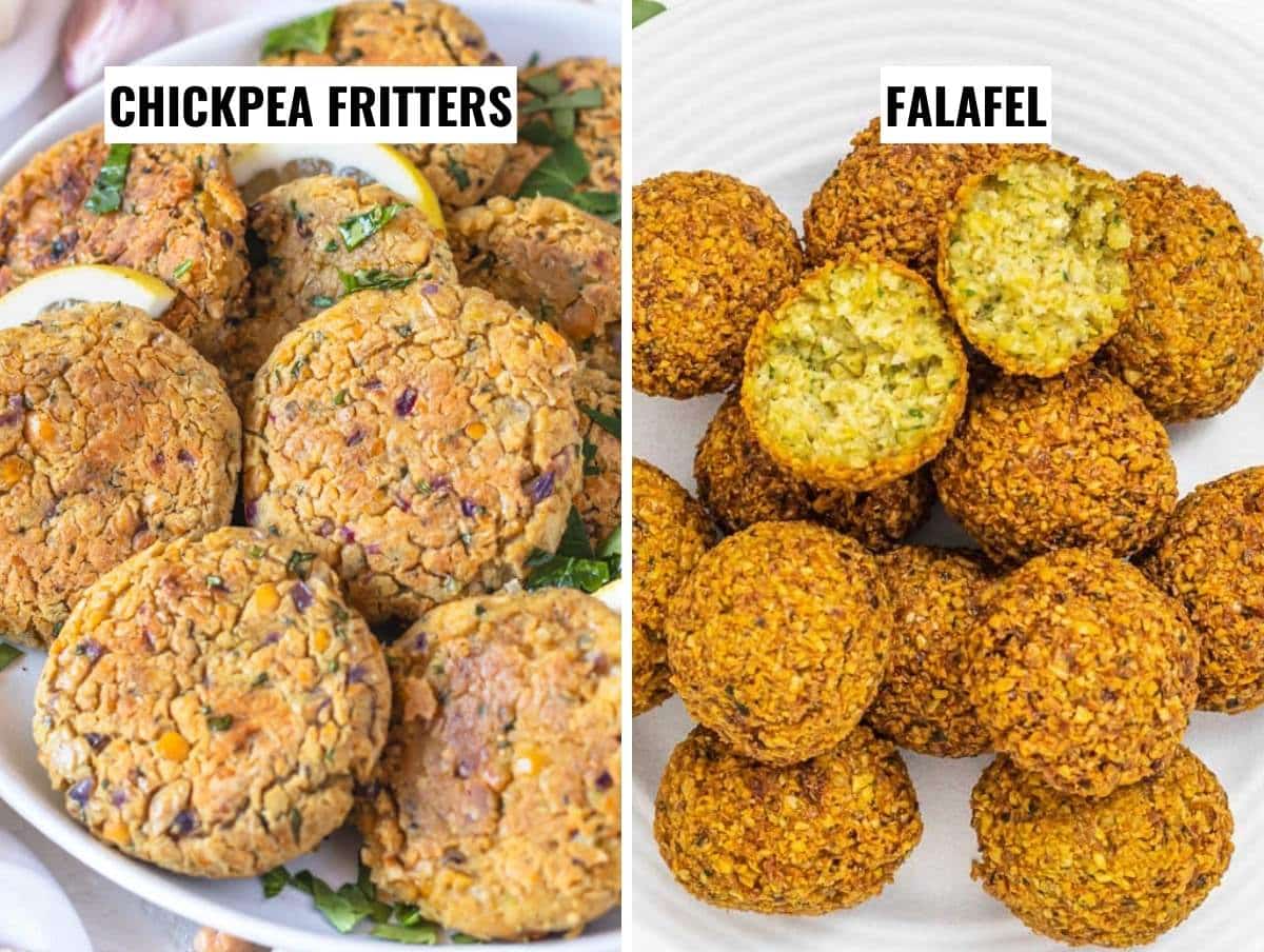 chickpea fritters vs falafel side by side