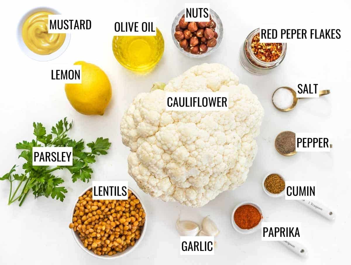 ingredients for cauliflower lentil salad