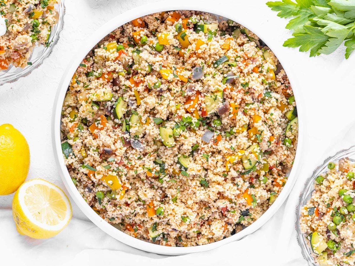 vegetable couscous with lemon on the side