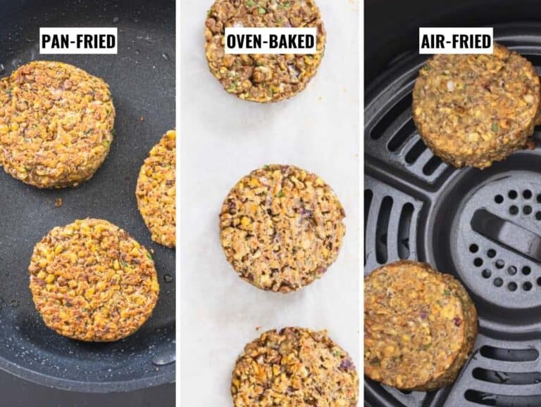 side by side cooking methods for lentil patties