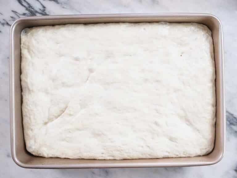 focaccia dough after second proofing