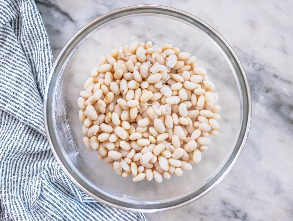 drained cannellini beans in a big bowl