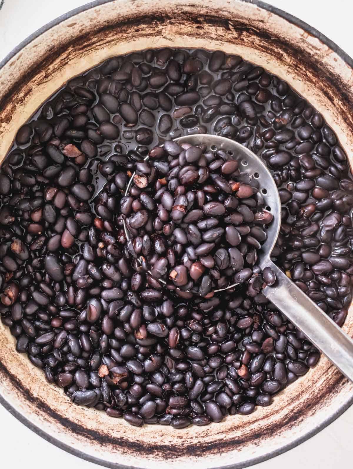 black beans after cooking on the stovetop