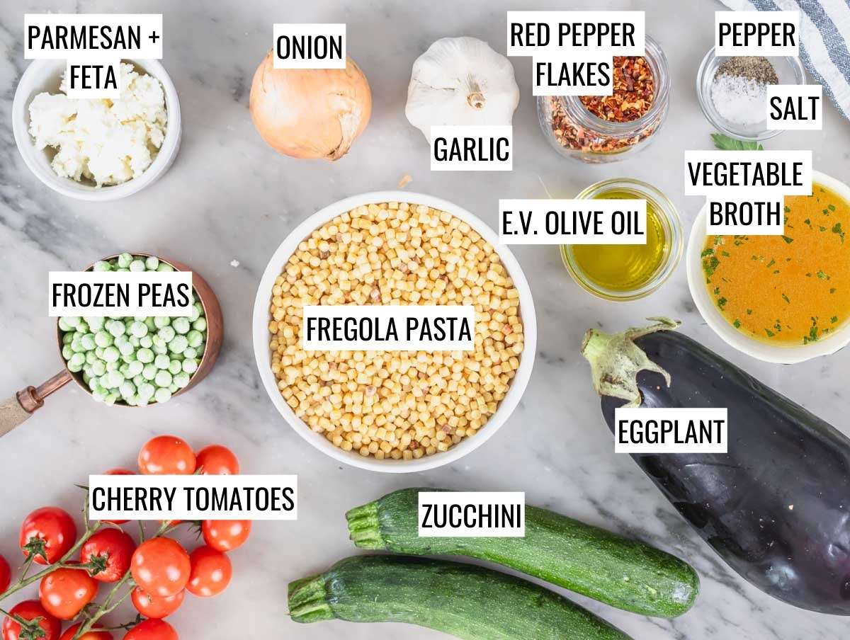 Ingredients for creamy fregola pasta
