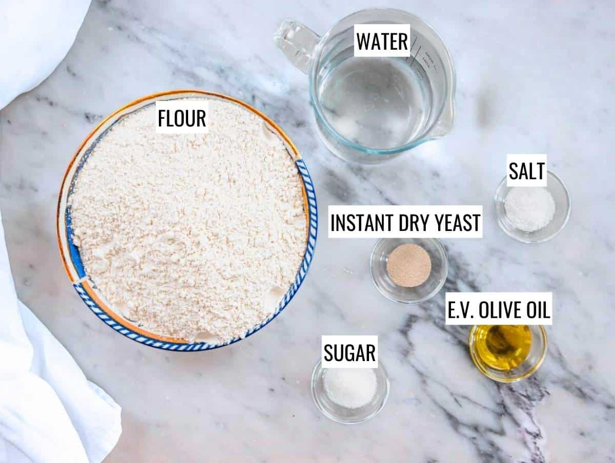 Ingredients for pizza dough with oil