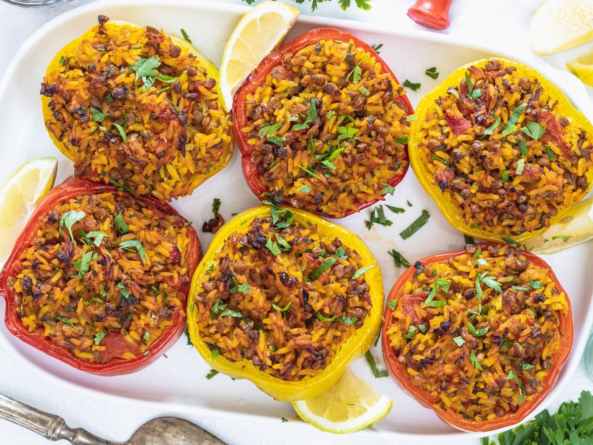 Stuffed bell peppers on a white plate