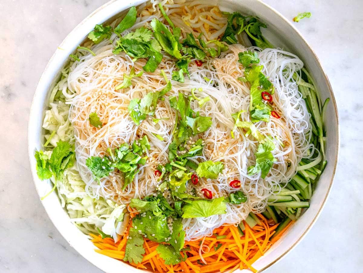 Asian noodle salad with dressing