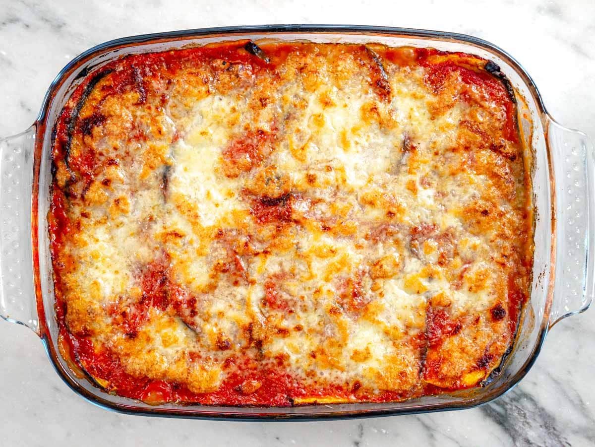 Parmigiana in a casserole after baking