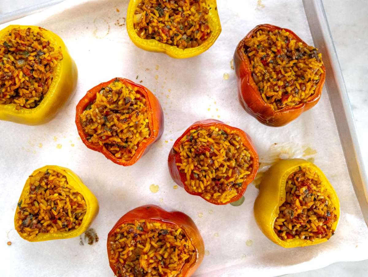 Step 2 Preparing, stuffing, and baking the bell peppers.