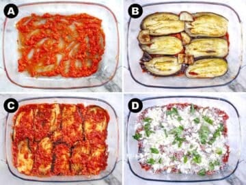 Step 3 Building eggplant parmigiana in a casserole.
