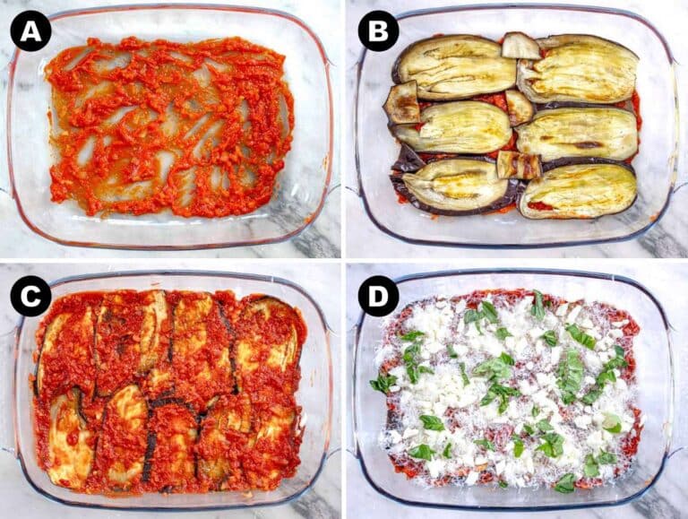 Step 3 Building eggplant parmigiana in a casserole.