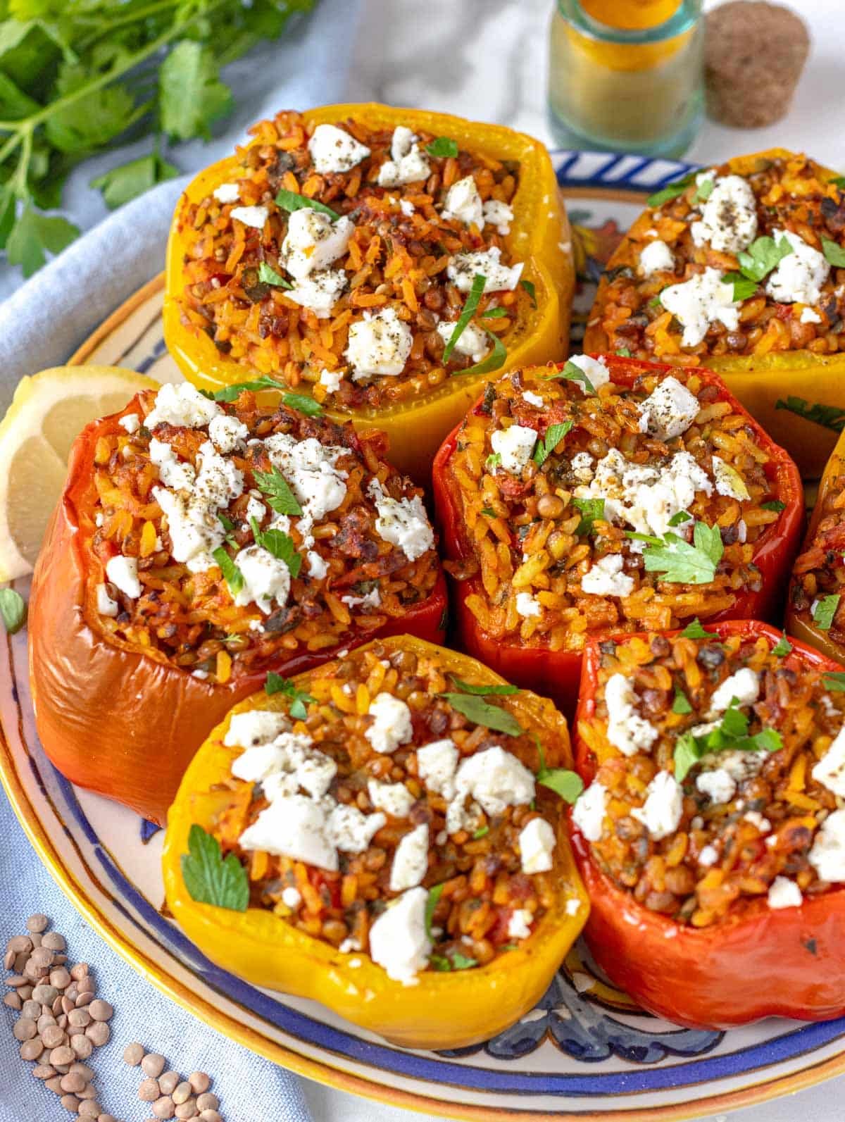 stuffed bell peppers with feta and fresh parsley