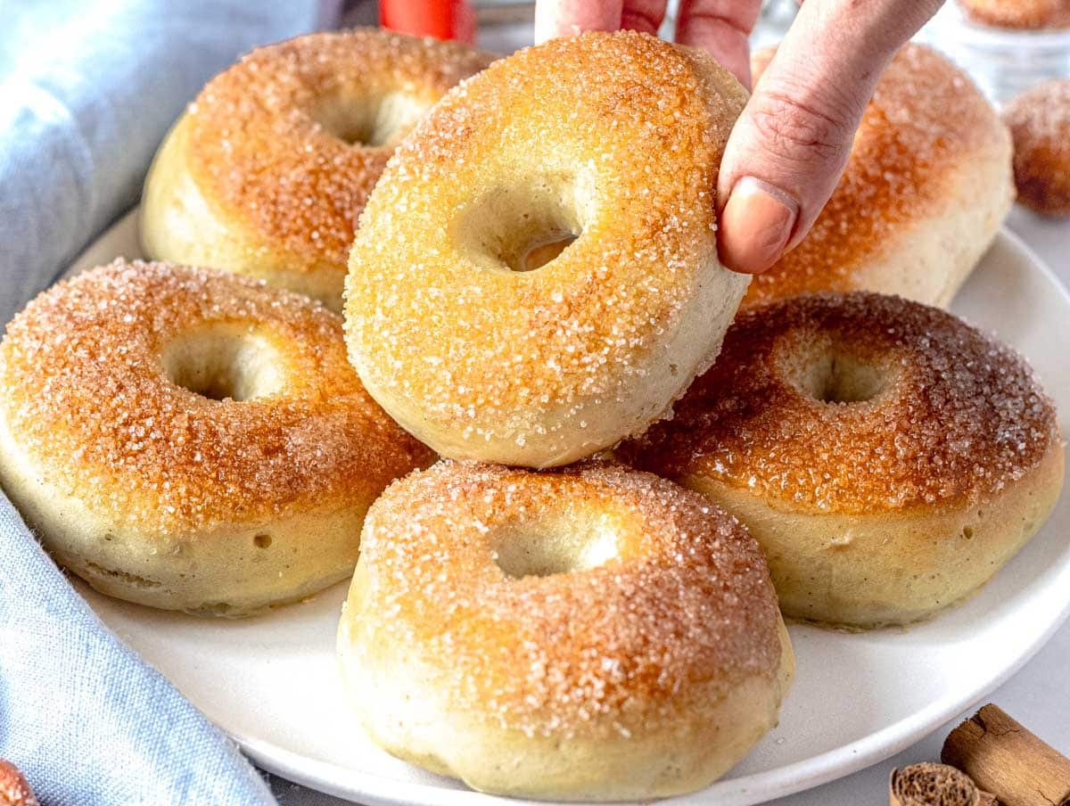 vegan donuts after baking with sugar