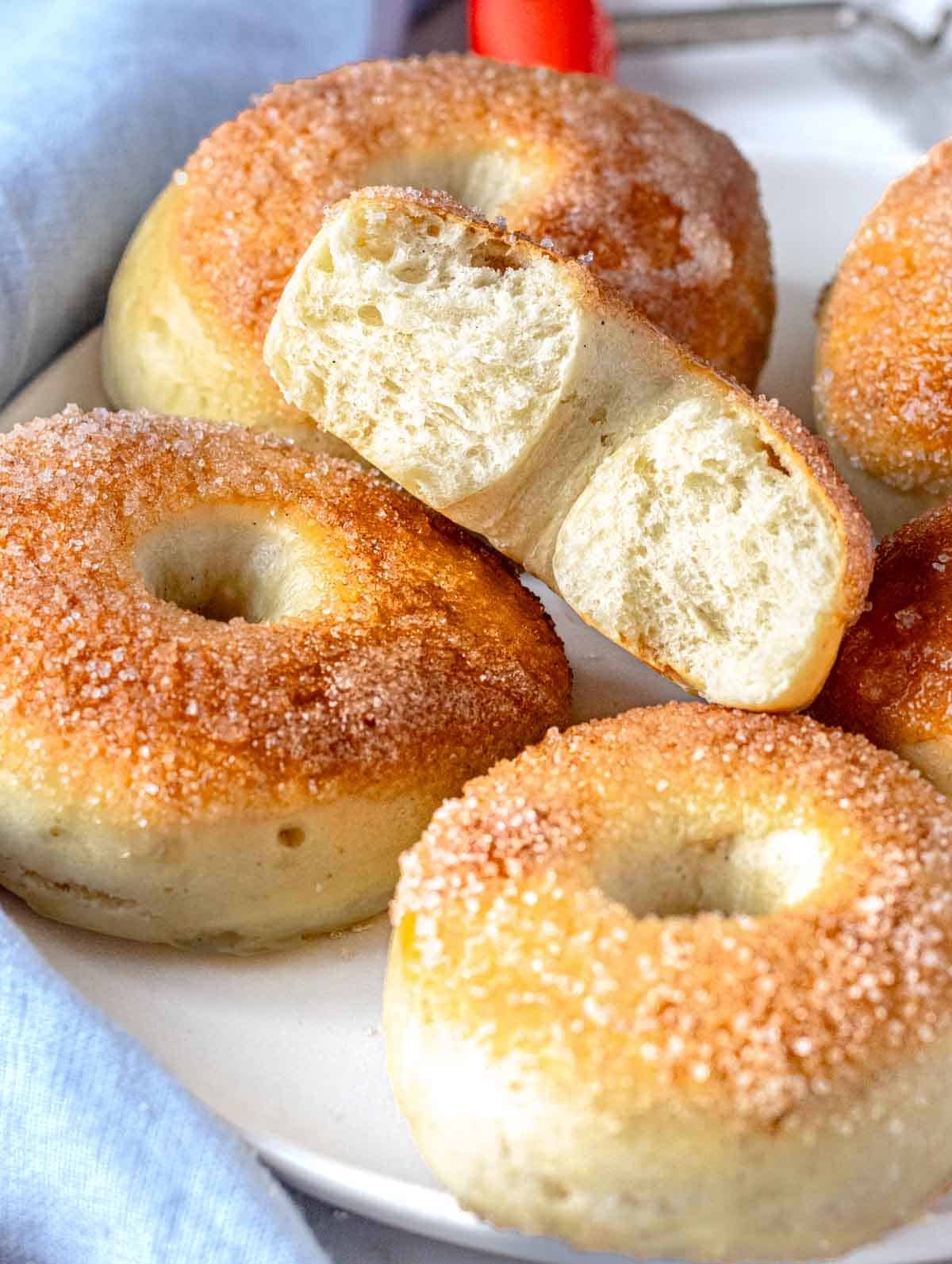 vegan donuts with sugar on a white plate