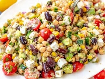 quinoa chickpea salad with feta and olives