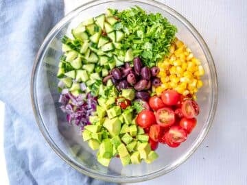 chopped vegetables in a glass bowl