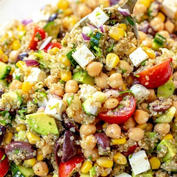 Chickpea quinoa salad with feta and olives