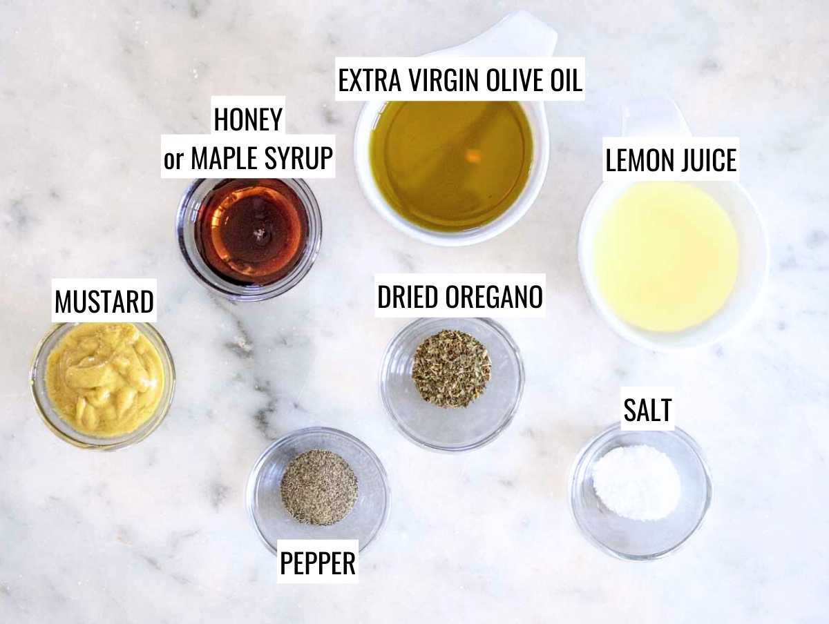 Ingredients for chickpea quinoa salad dressing