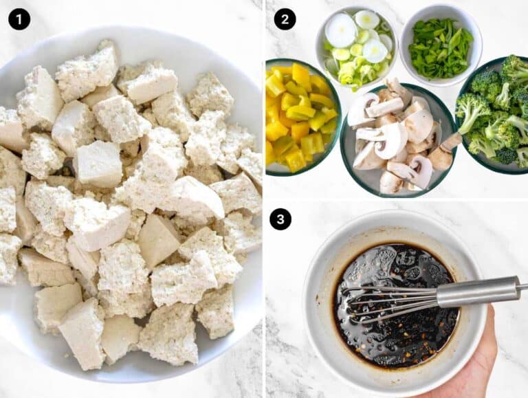 preparation for the ingredients of the tofu stir fry