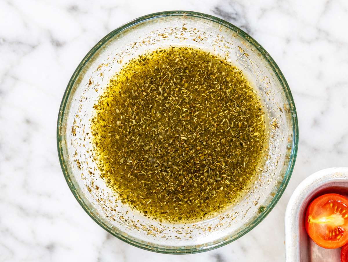Step 1 Olive oil, garlic, oregano, sugar, and salt stirred together in a small bowl.