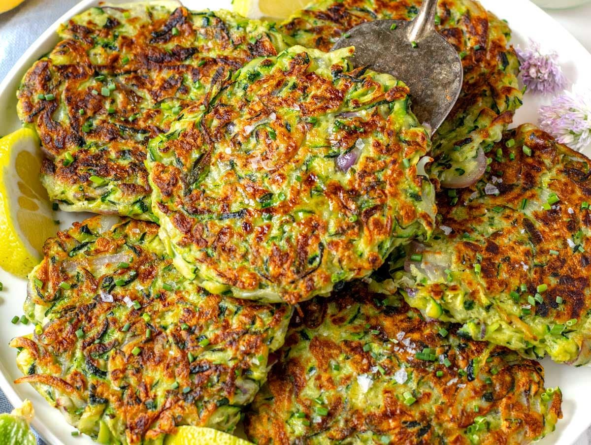 Zucchini fritters with flaky sea salt