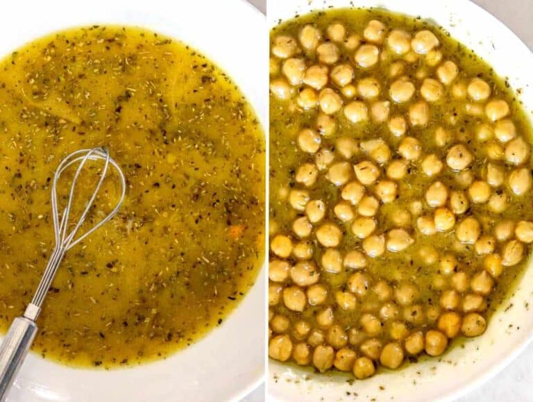 chickpeas marinating in the dressing