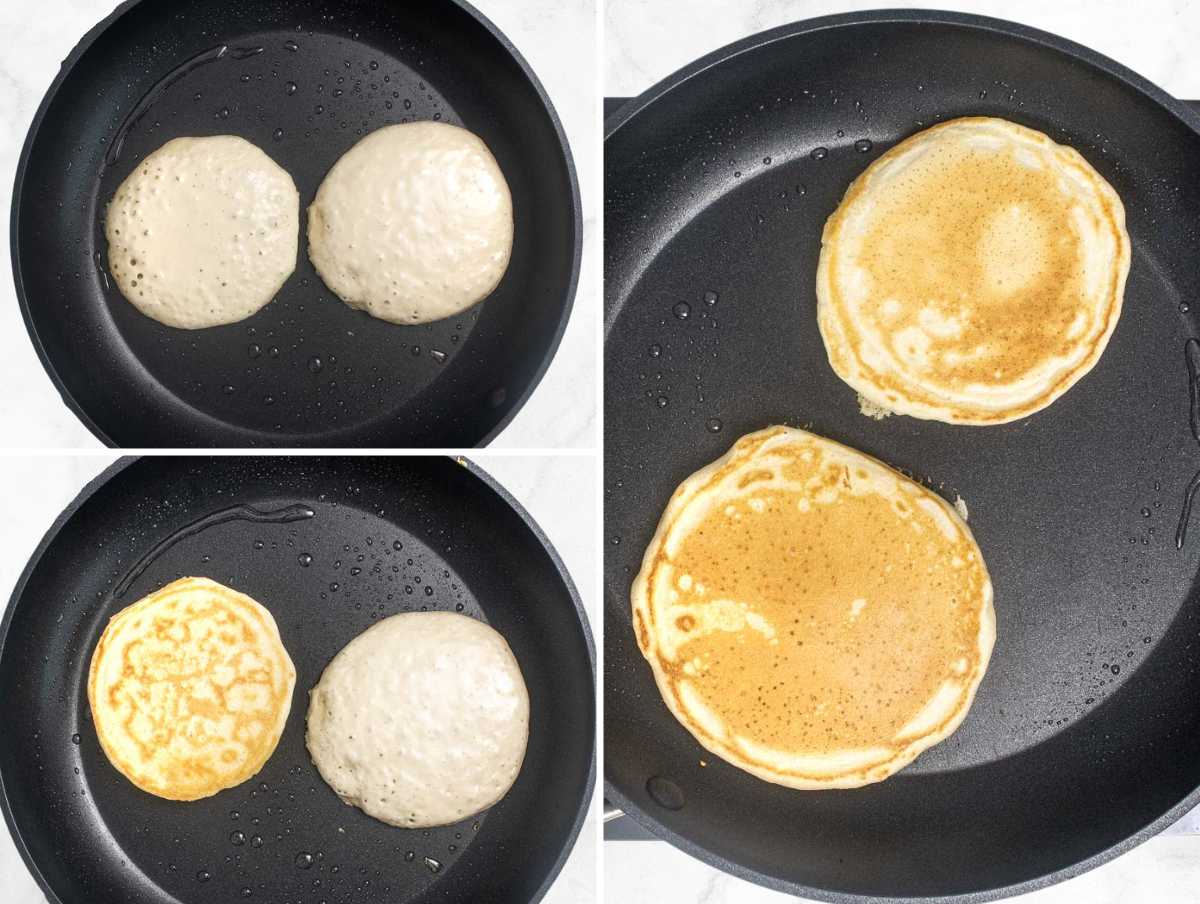 cooking vegan pancakes on a non-stick skillet