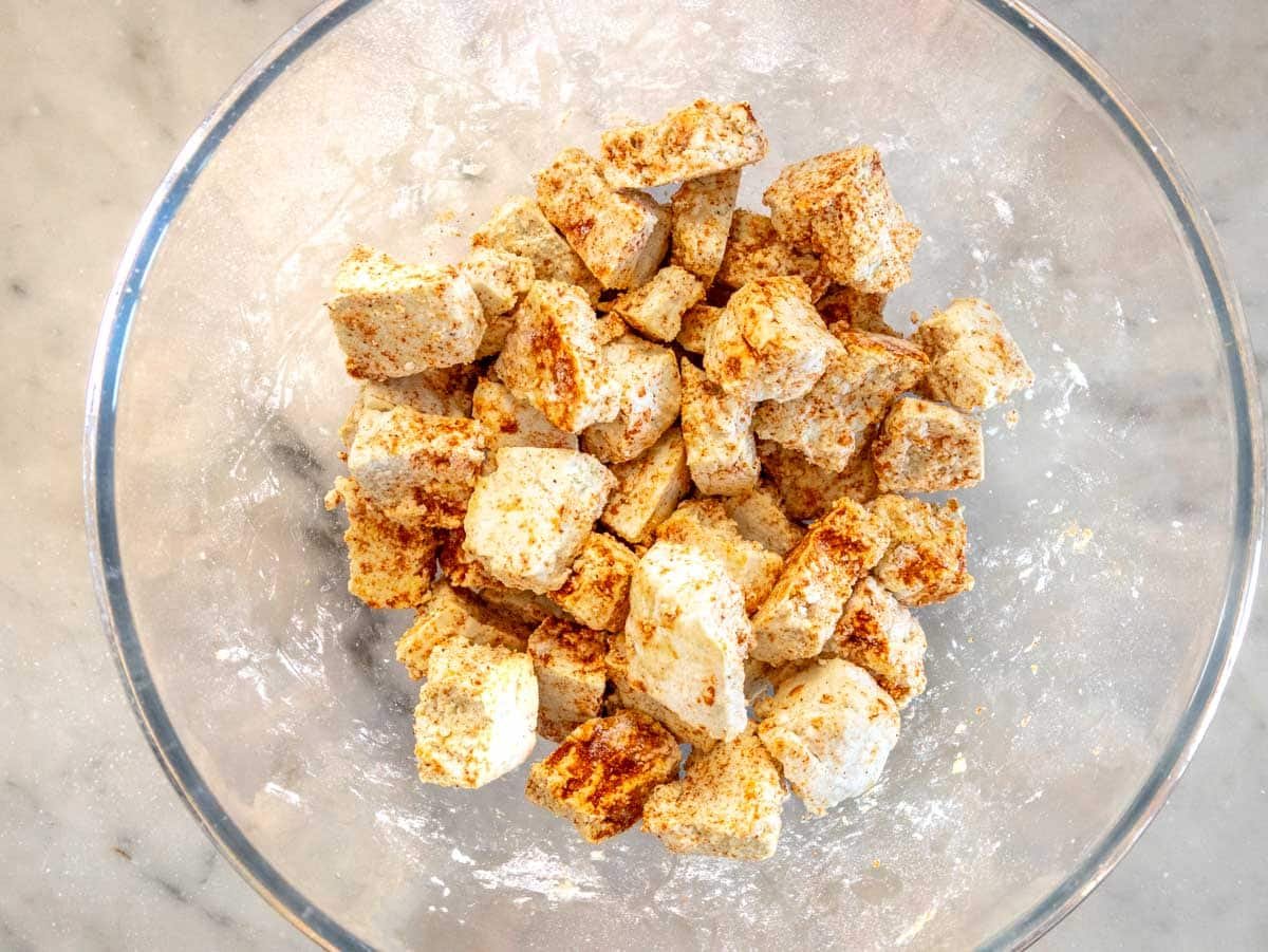 tofu pieces coated in the spice mix