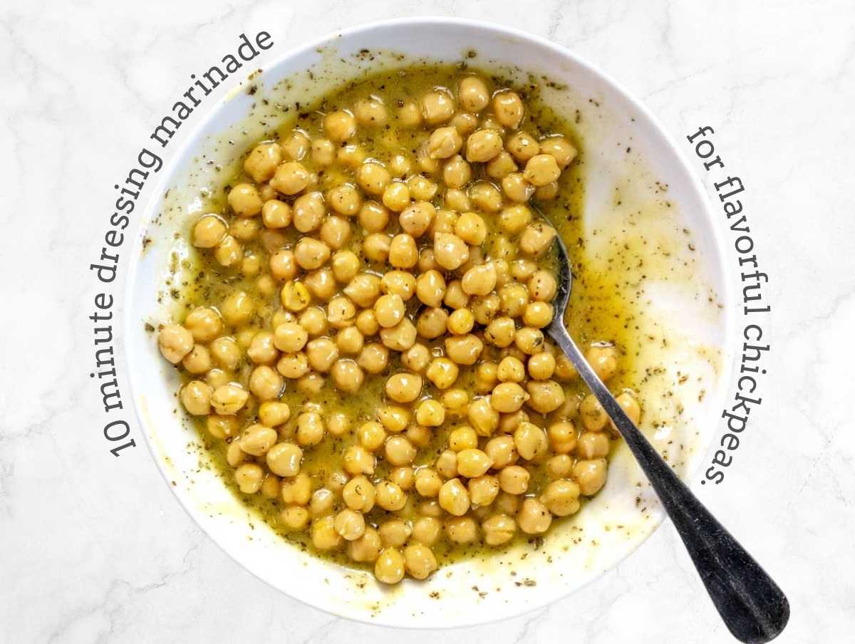 marinated chickpeas in honey mustard dressing