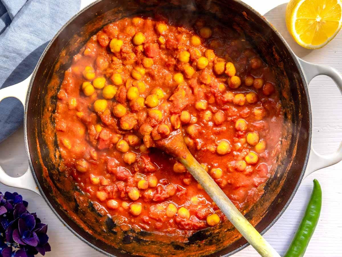 chana masala in a dutch oven