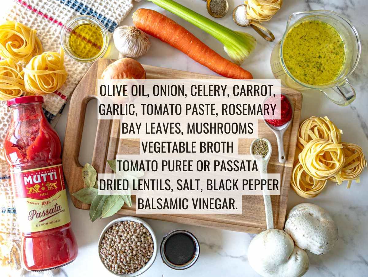 Ingredients for lentil bolognese