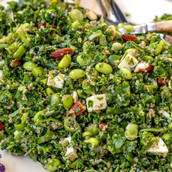 kale quinoa salad with feta and almonds