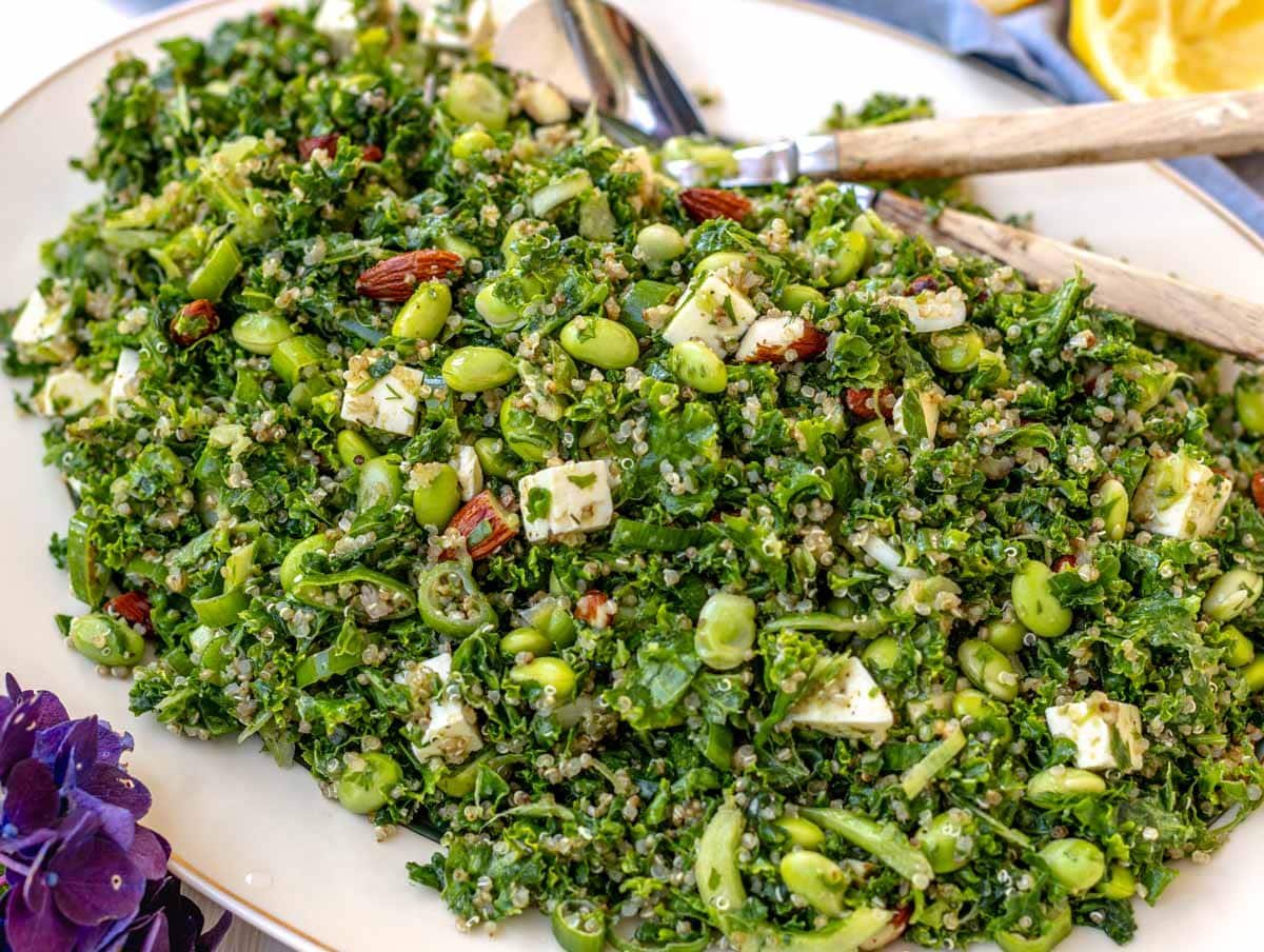 kale quinoa salad on a platter