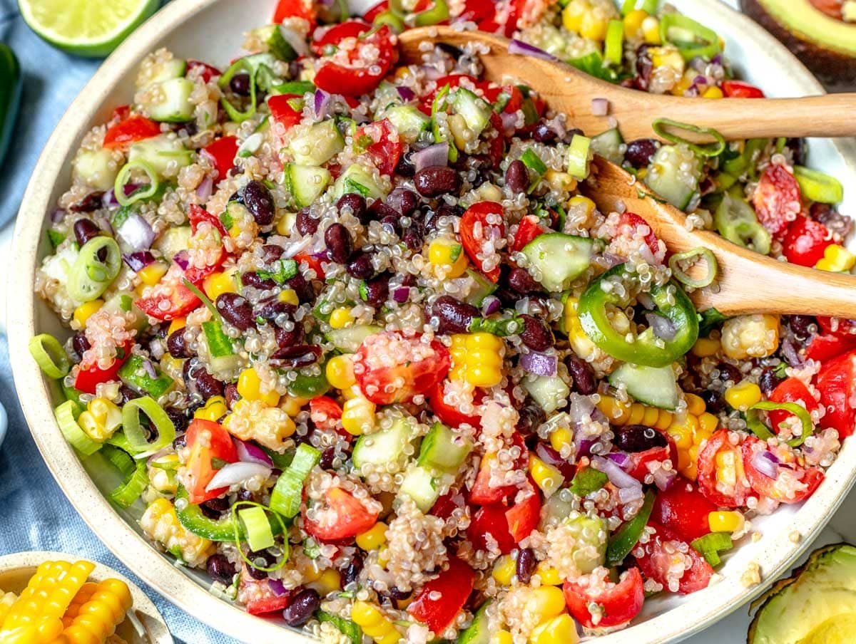 quinoa salad served in a white bowl