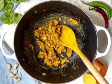 flavor base with onion, garlic, ginger, and spices