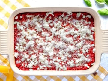 Cannelloni in a baking dish before baking