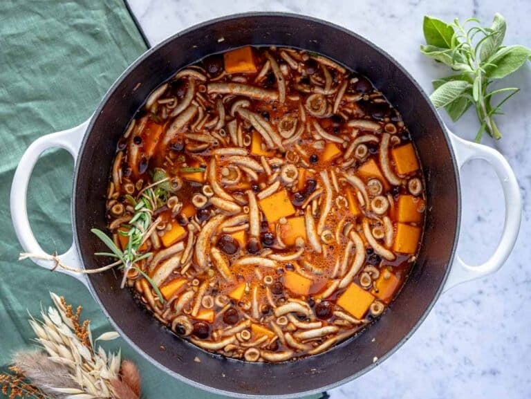 lentil stew in a large pot before simmering