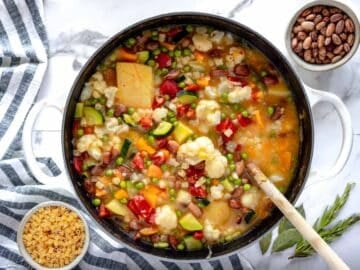 cooked minestrone in a large pot