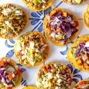 Tostadas with refried beans and sweet potato