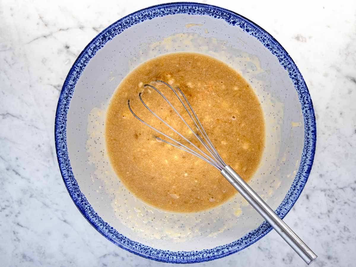 wet ingredients mixed in a bowl