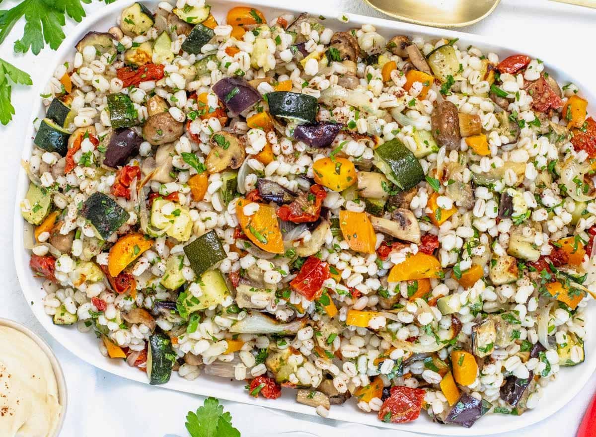 barley salad on a platter