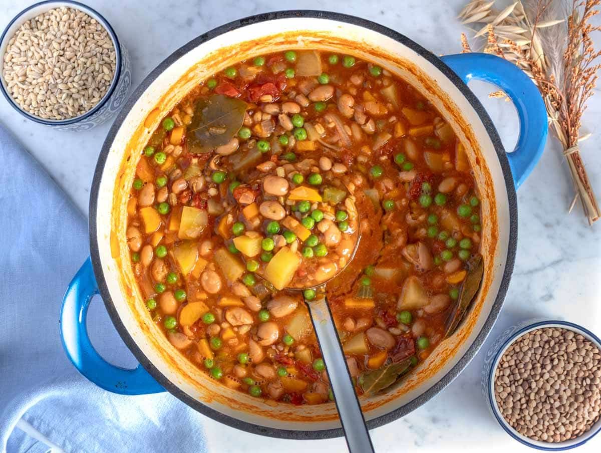 barley soup in a large pot 